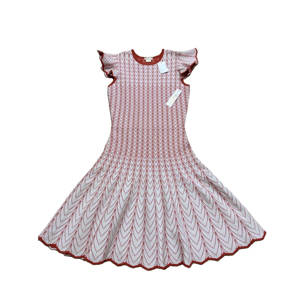Shoshanna  A-Line Dress White Terracotta Crewneck Flutter Sleeve Women’s Size XS